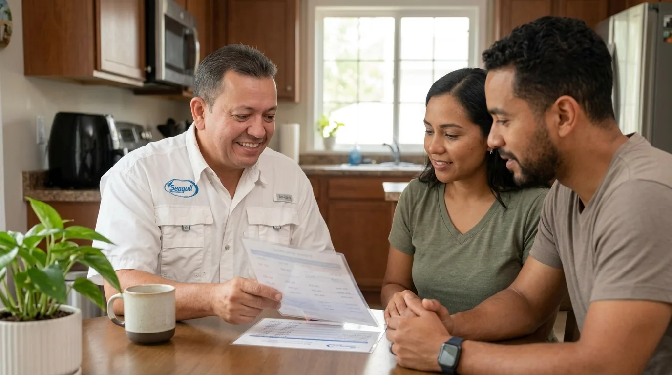 Seagull Water Solutions specialist reviewing transparent pricing with Florida homeowner