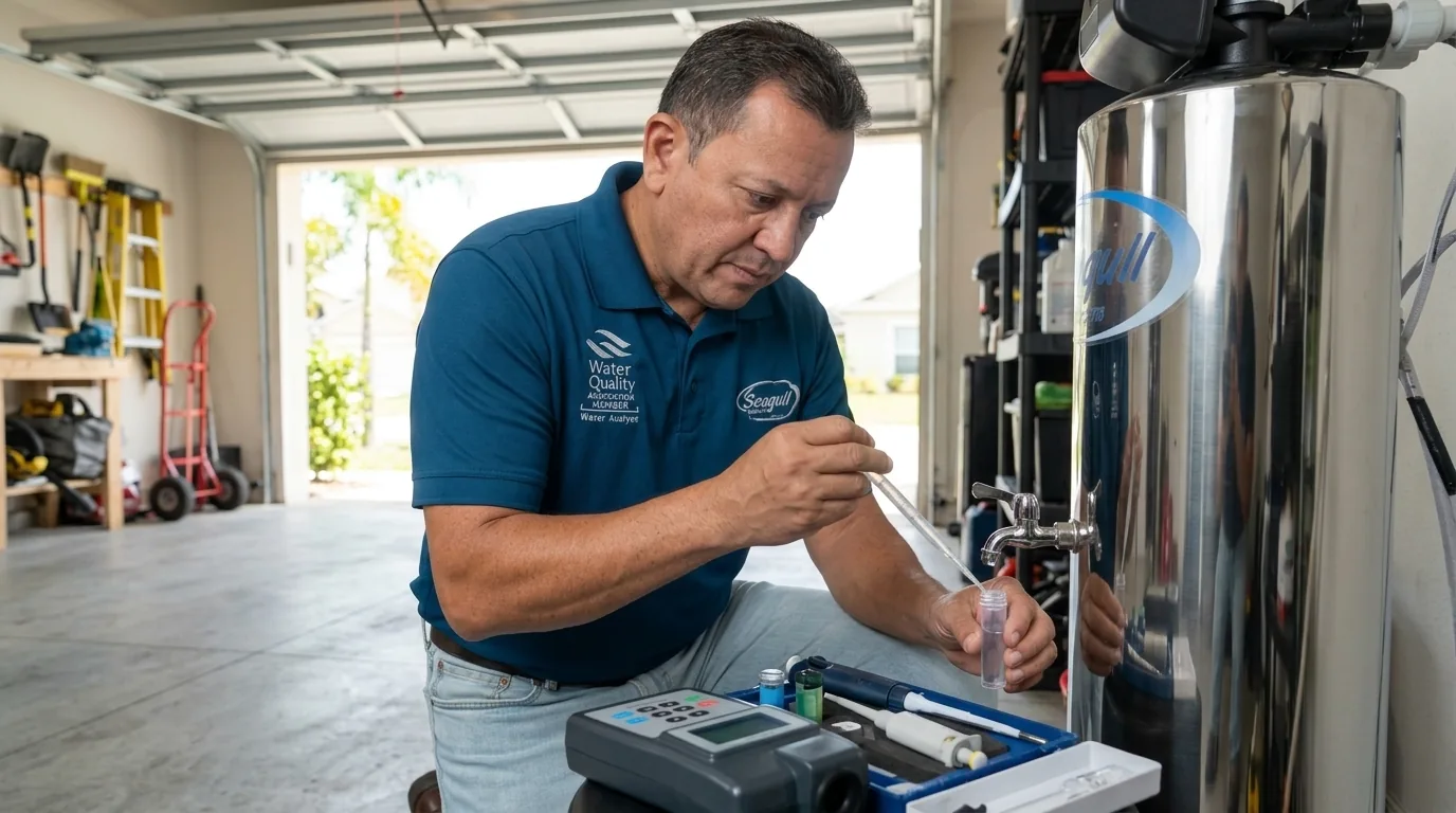 Seagull Water Solutions professional conducting in-home water quality test in Florida